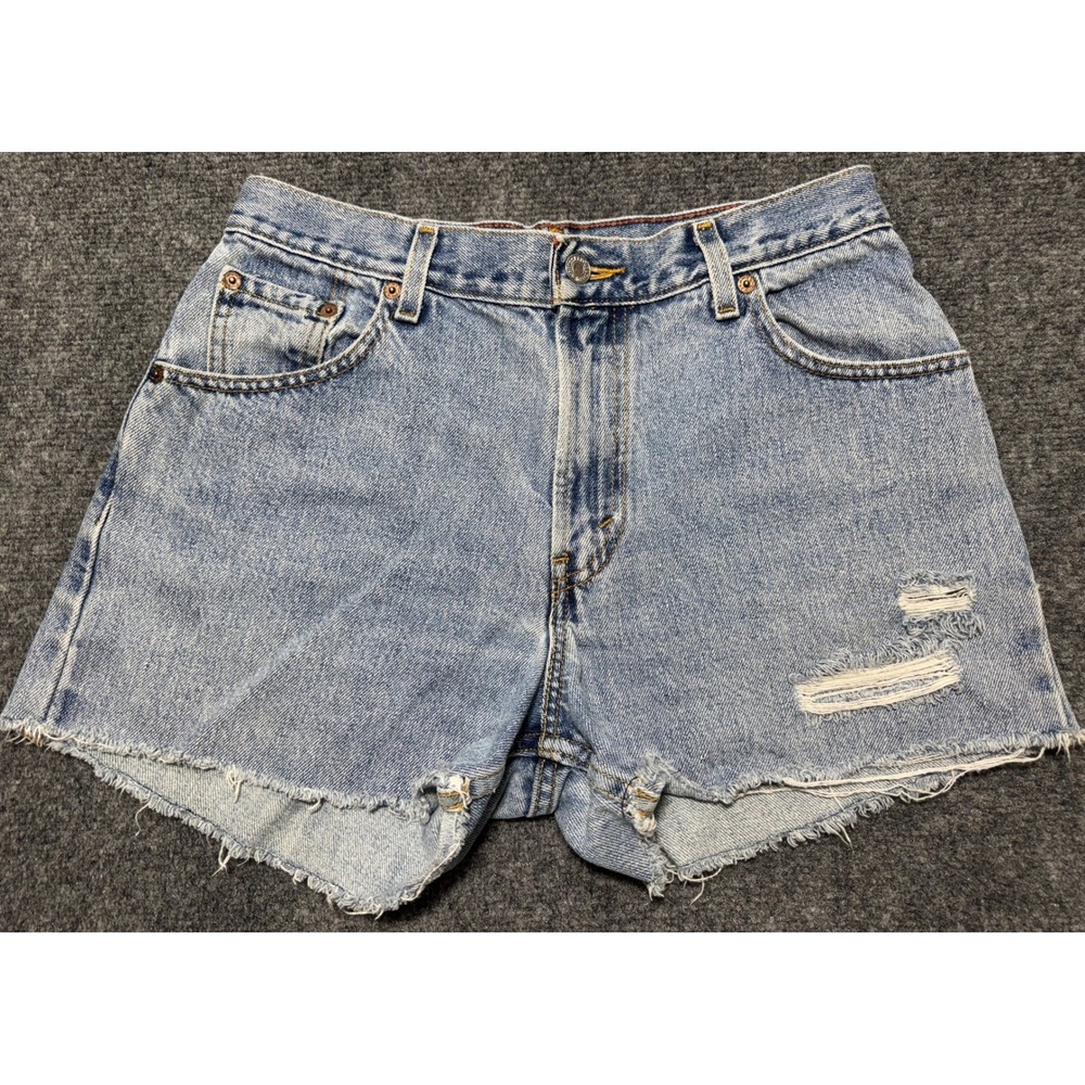 Levis Cut Off Denim Shorts Womens 30 High Rise Distressed Raw Hem Light Wash